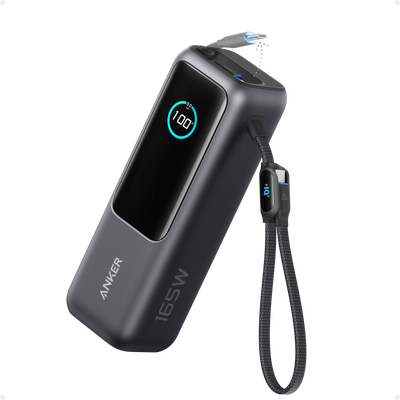 Anker Laptop Power Bank (25K, 165W, Dual Built-In and Retractable Cables, Smart Display)