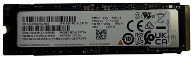 Samsung PM9E1 1TB OEM PCIe 5.0 M.2 NVMe SSD SED MZVLC1T0HFLU-00B07
