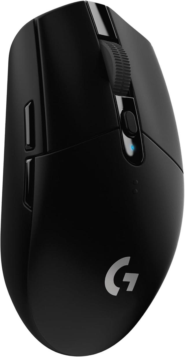 Logitech G305 LIGHTSPEED wireless gaming mouse in black, top-down view