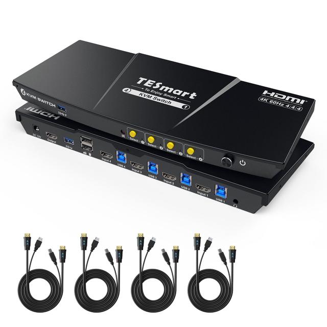 TESmart HKS401-P23 V2 4-Port HDMI 4K60Hz KVM Switch with USB 3.0 Dock
