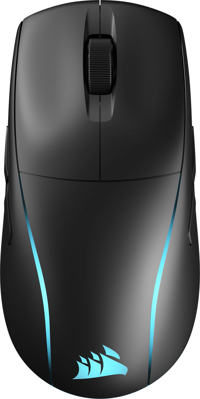 Corsair M75 Wireless lightweight RGB gaming mouse in black, top-down view