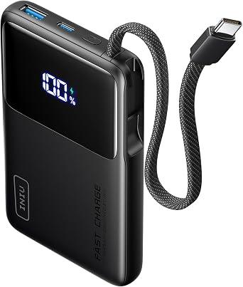 INIU Portable Charger, Slimmest (10,000mAh/45W Fast Charging/Built-In USB-C Cable/Digital Display)