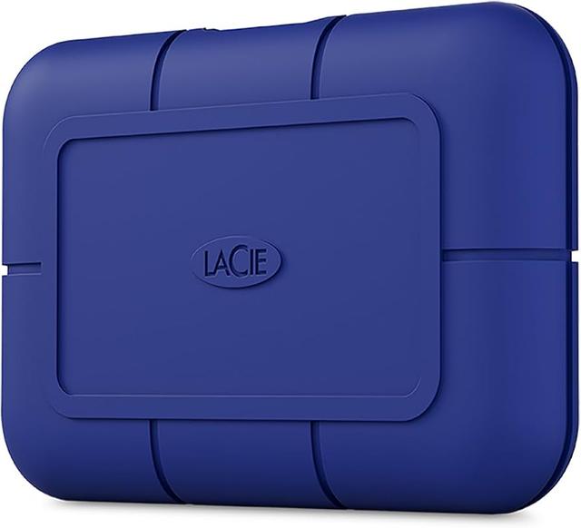 LaCie Rugged SSD Pro5 portable drive in blue bumper
