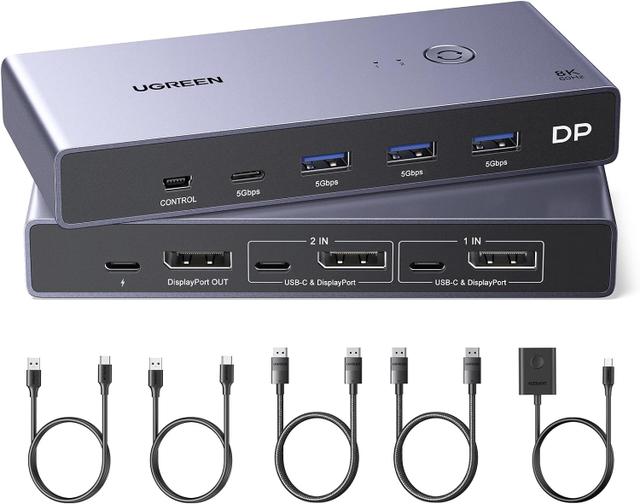 UGREEN DisplayPort KVM Switch 2-in-1-out, 8K@60Hz, aluminum housing, USB-powered
