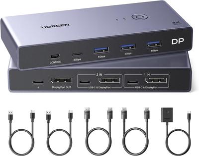 UGREEN DisplayPort KVM Switch 2-in-1-Out (8K@60Hz, Aluminum)