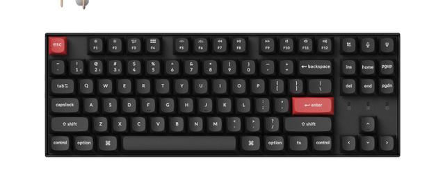 Keychron K8 Pro TKL wireless mechanical keyboard in black with grey and red keycaps