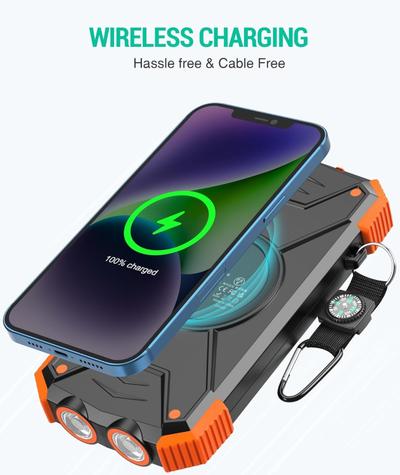 LRSA 40000mAh Solar Power Bank with Wireless Charging (Hand-Crank Self Charging/Dual Flashlight/USB-C Fast Input-Output/Compatible with Phone, Tablet, Camping Gear)