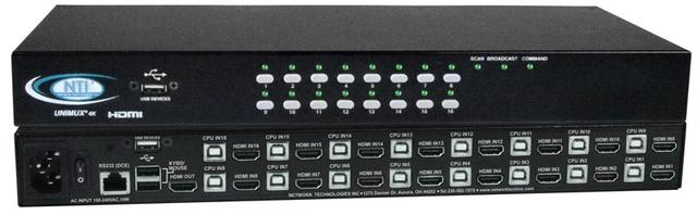 NTI UNIMUX-HD4K18GB-16 16-port 4K 18Gbps HDMI USB KVM switch