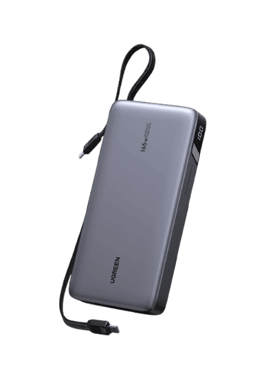 UGREEN Nexode Power Bank (25,000mAh/90Wh/165W Total/Dual Built-in Braided USB-C Cables/LED Display)