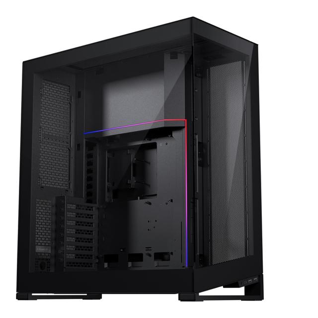 Phanteks NV7 full-tower E-ATX PC case in black with frameless tempered glass and D-RGB strip