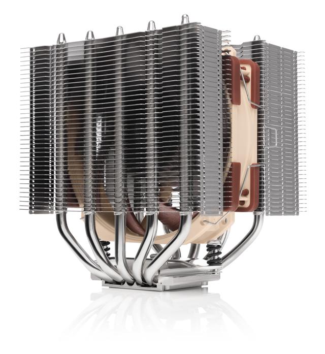 Noctua NH-D12L dual-tower low-profile CPU air cooler in beige and brown