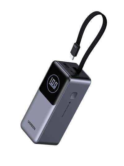 UGREEN Nexode Power Bank (20,000mAh/130W Total/3-Port/Built-in Braided USB-C Cable)