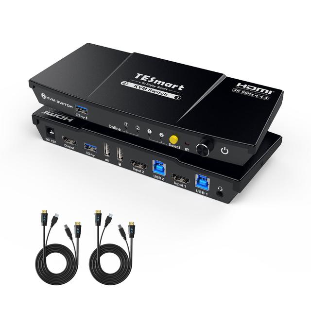 TESmart HKS201-P23-V2 2-Port HDMI KVM Switch with USB 3.0 Docking Station