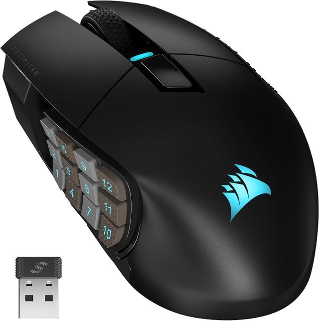 Corsair Scimitar Elite Wireless MMO gaming mouse with 12-button side panel