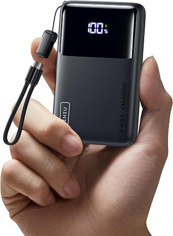 INIU Power Bank Compact (10,000mAh/45W PD Fast Charging/Detachable USB-C Cable & Stand)