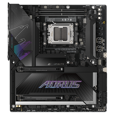 Gigabyte X870 AORUS INFINITY (AM5/AMD X870/ATX/18+2+2 Phase VRM/110A SPS/DDR5-11,400 OC/CL24 Tight Timing/Test-Bench Layout)