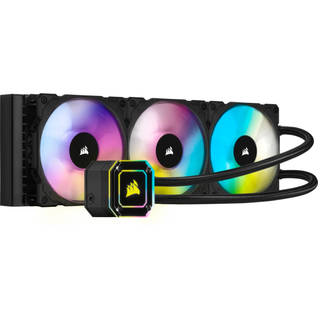 Corsair iCUE H150i ELITE CAPELLIX 360mm AIO liquid CPU cooler with three ML120 RGB fans and Capellix RGB pump head