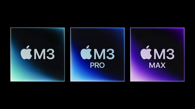 Apple M3 chip series package photo (M3, M3 Pro, M3 Max — 30-core GPU binned configuration)
