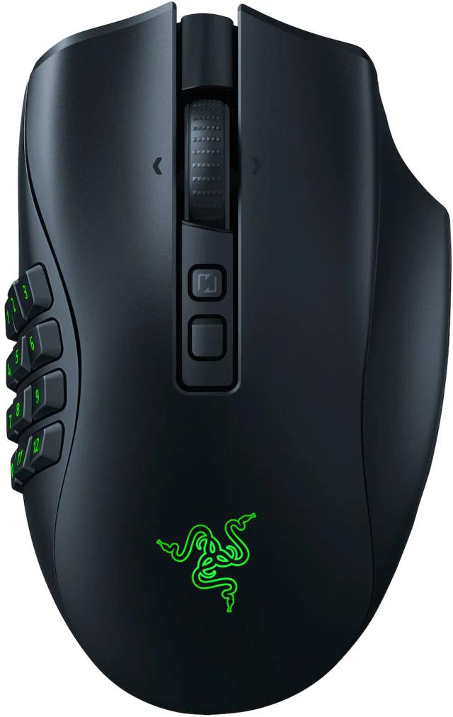 Razer Naga V2 Pro wireless MMO gaming mouse in black with side button cluster