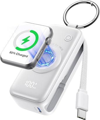 INIU SnapGo Portable Charger (5,000mAh/20W Fast Charging/Wireless Apple Watch Charging/Keychain Design)
