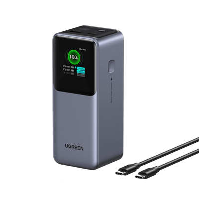 UGREEN Nexode Power Bank (20,000mAh/72Wh/130W Max Output/3-Port/TFT Display/USB-C x2 + USB-A/PD Fast Charging)