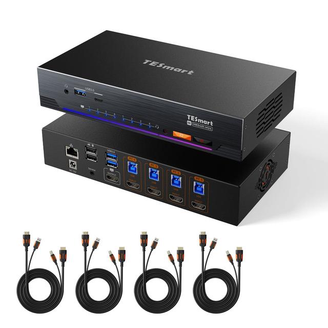 TESmart HKS401-M24 4-Port 8K60 HDMI 2.1 KVM Switch with Gigabit LAN