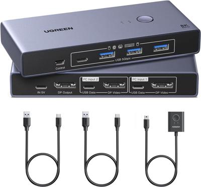 UGREEN USB-C DisplayPort KVM Switch (1 Monitor, 2 Computers, 8K@60Hz, Aluminum)