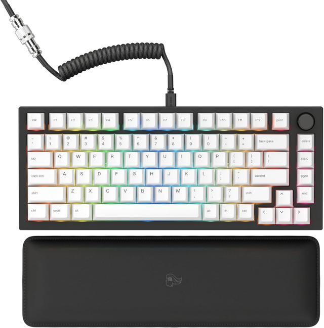 Glorious GMMK Pro 75% mechanical keyboard in black with white PBT keycaps and rotary knob