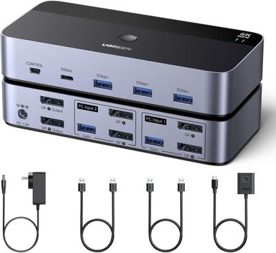 UGREEN 8K@60Hz DisplayPort KVM Switch (2 Computers, 2 Monitors, Aluminum)