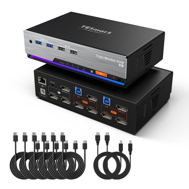 TESmart DKS203-M24 Triple Monitor DisplayPort 1.4 KVM Switch